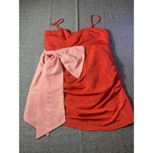 Women's Holiday Sweetheart Bow Mini Dress Future Collective Coral Red LARGE‎